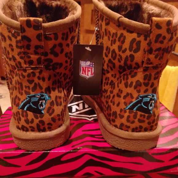 Officially Licensed NFL Women's Leopard-Print Bling Boot by Love Cuce Carolina P - Picture 2 of 16